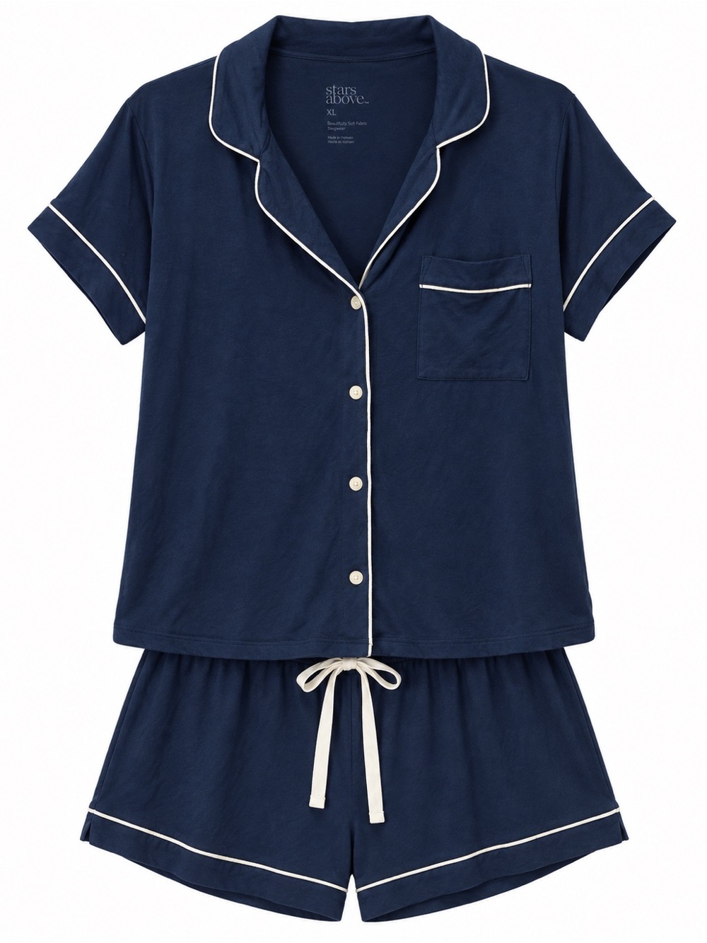 stars above Navy Short Pajama Set with White Trim